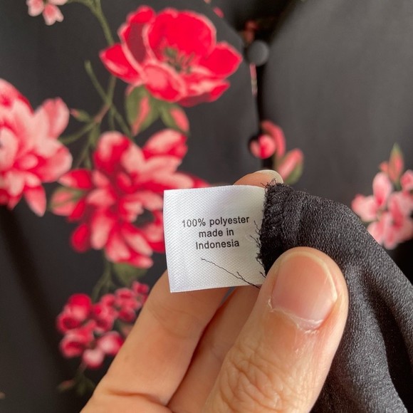 Lane Bryant Black Floral Peasant Button Up Top Ladies Career Blouse, 16 - Picture 5 of 7